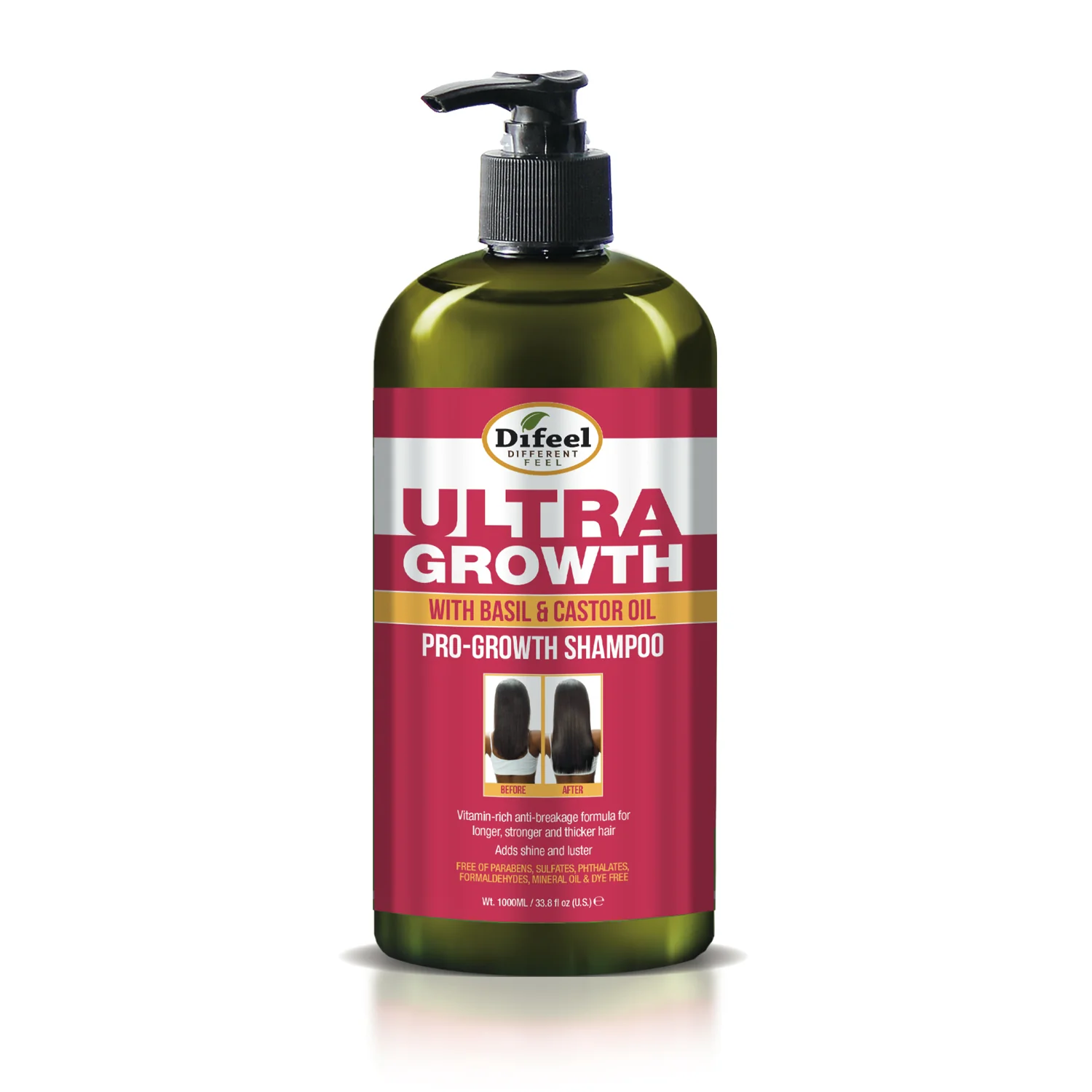 Difeel Ultra Growth Basil & Castor Shampoo Anticaída - Pro Crecimiento 1L